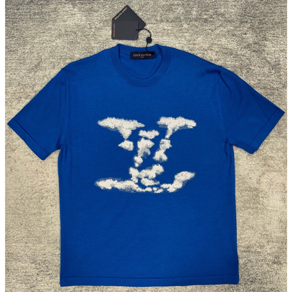 Louis Vuitton Cloud Jacquard Blue White Logo Wool Short Sleeve T-Shirt Medium M - Picture 4 of 15